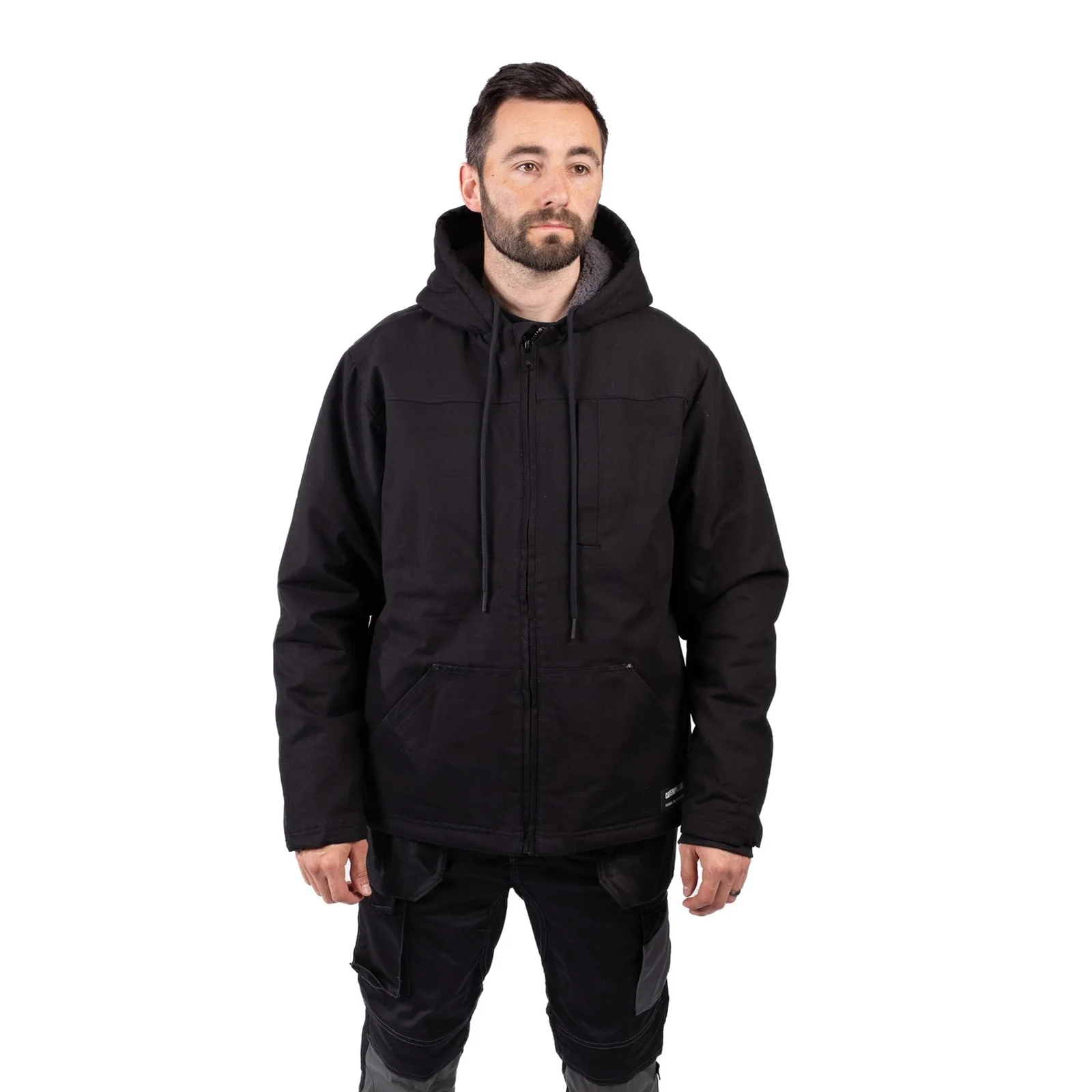 Hooded Sherpa Lined Jacket  Black - Image 2