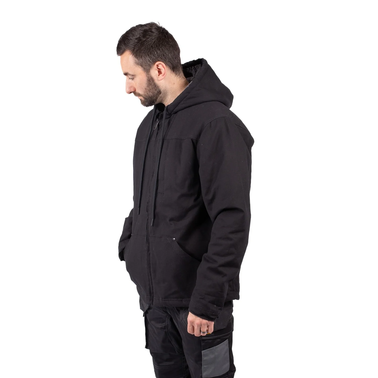 Hooded Sherpa Lined Jacket  Black - Image 4