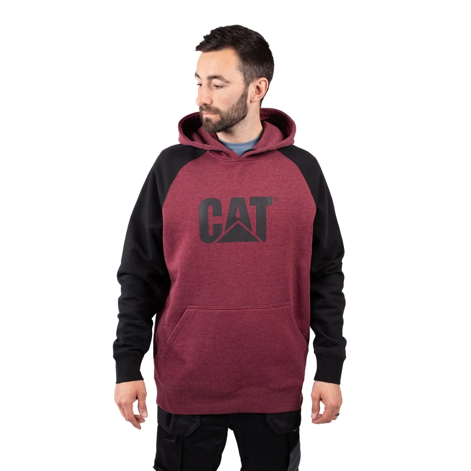 Raglan Hooded Sweatshirt  Carmenere Heather/Black - Image 2