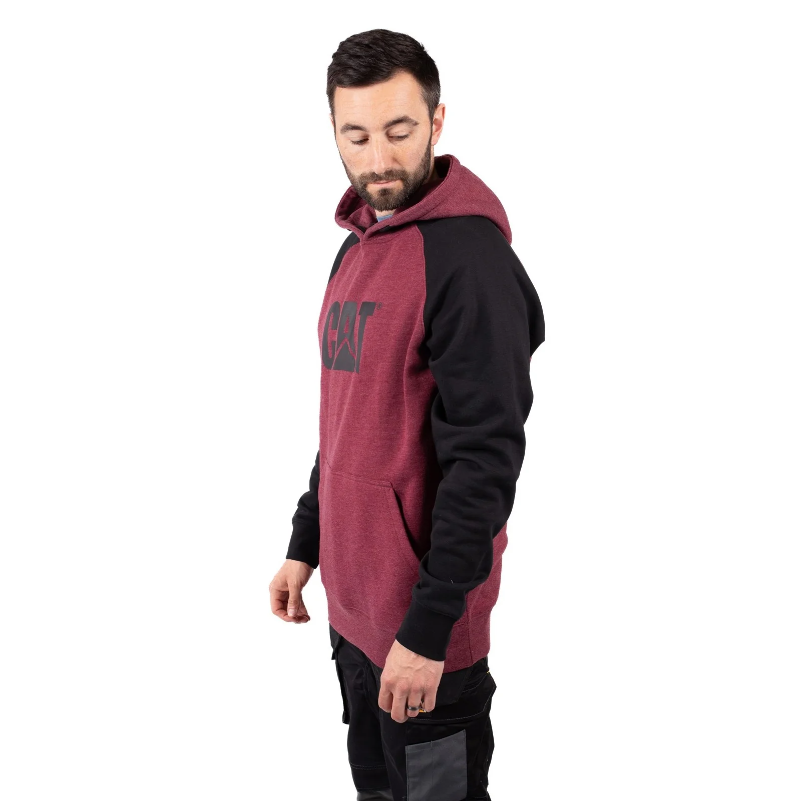 Raglan Hooded Sweatshirt  Carmenere Heather/Black - Image 4